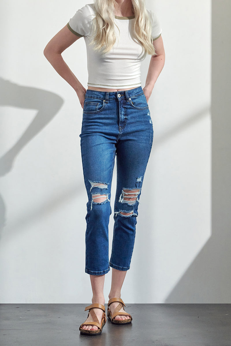 Women's High Rise Distressed Slim Fit Jeans