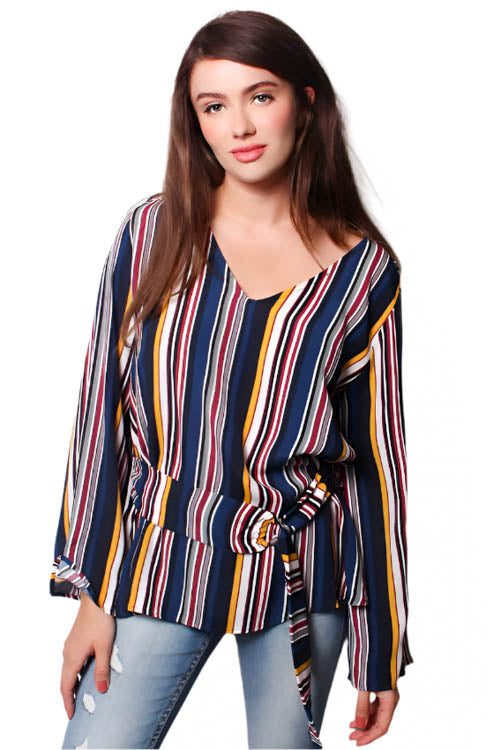 Women's Front Belted Long Sleeves Tunic Top