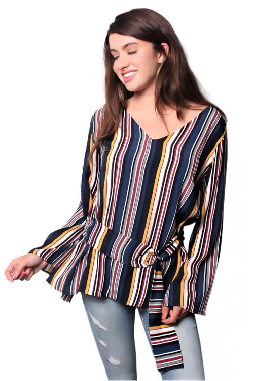 Women's Front Belted Long Sleeves Tunic Top