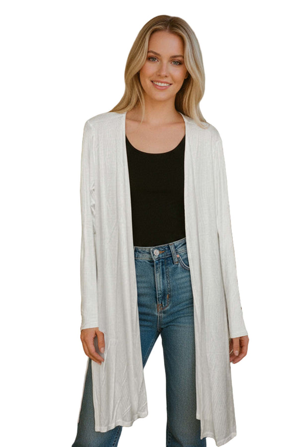 Women’s Long Sleeve Open Front Side Slit Ribbed Duster Cardigan