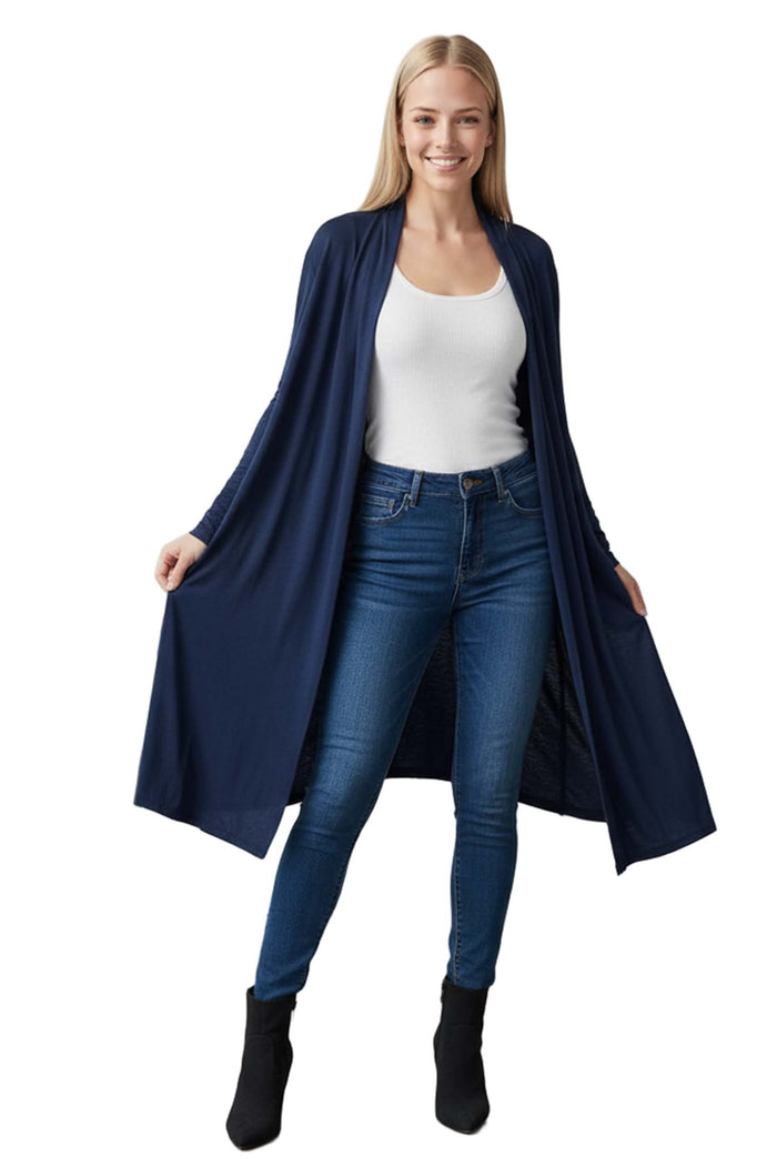 Women’s Long Sleeve Open Front Flowy Knit Duster Longline Cardigan