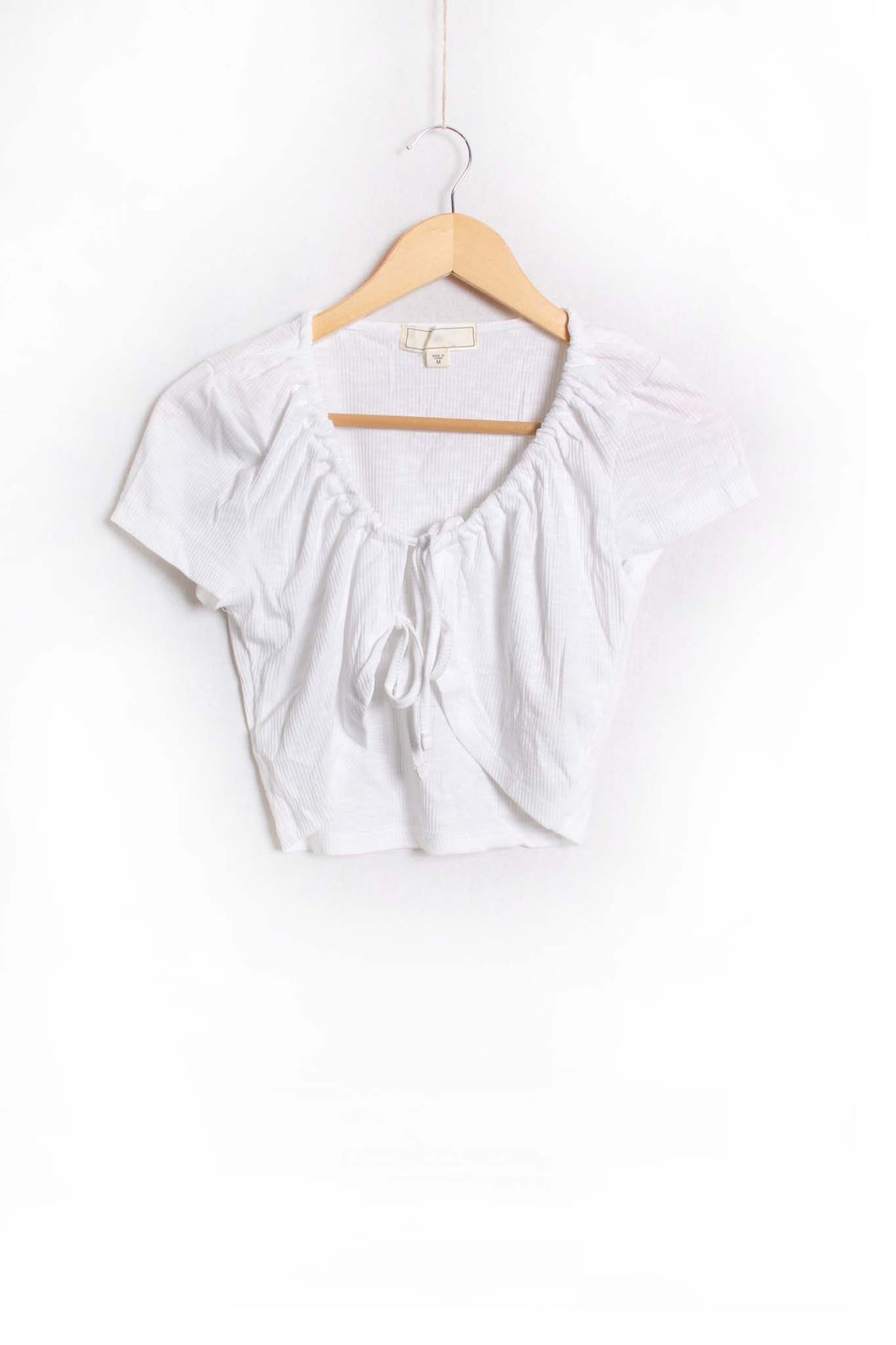 Women's Short Sleeve Tie Front Ribbed Shrug Top