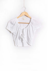Women's Short Sleeve Tie Front Ribbed Shrug Top