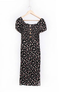 Women's Short Sleeve Square Neck Floral Pleated Midi Dress