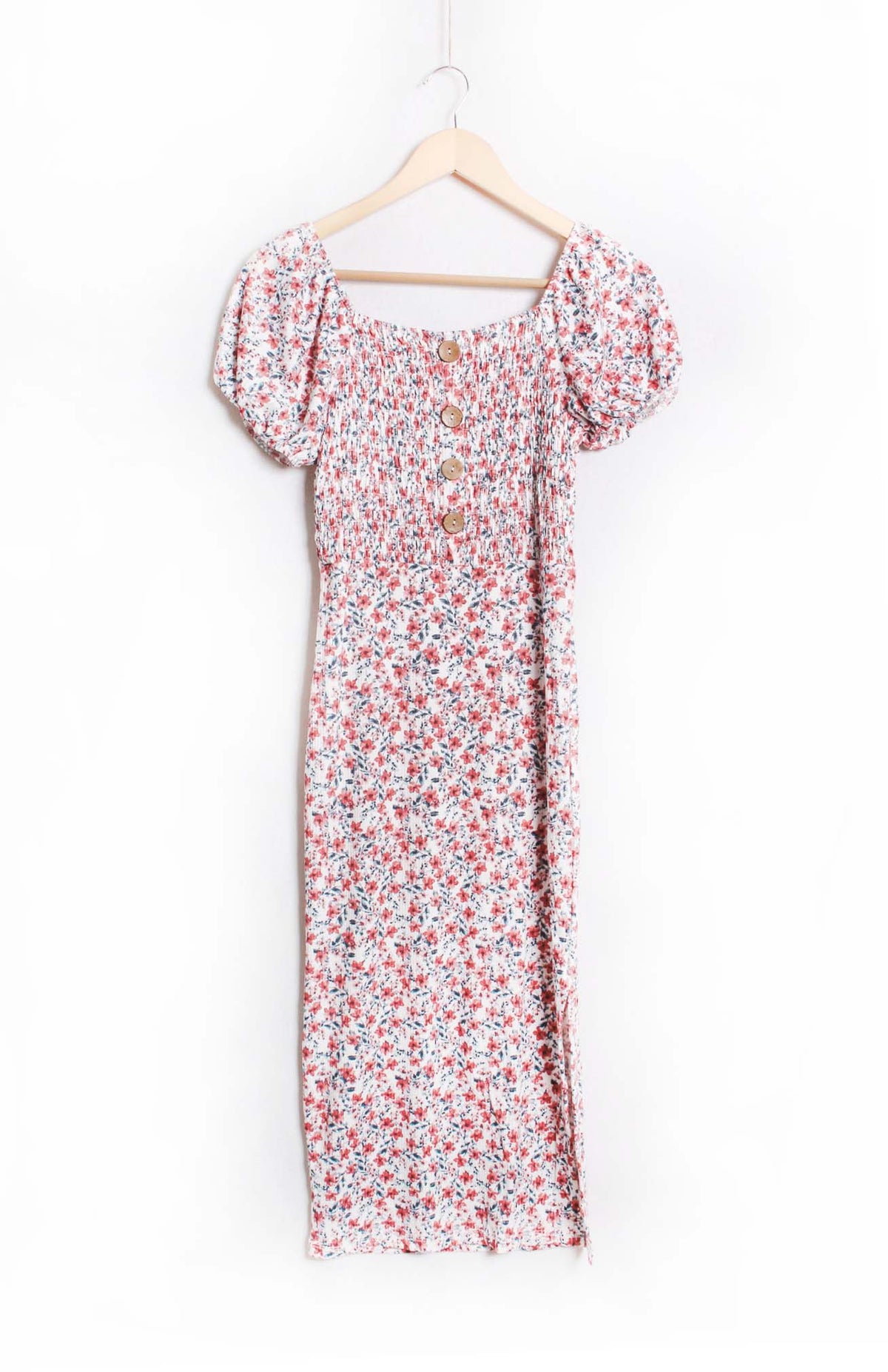 Women's Short Sleeve Square Neck Floral Pleated Midi Dress