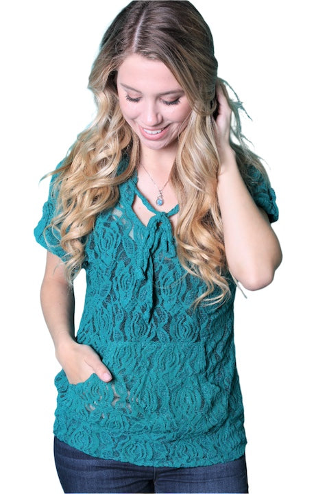 Women's Short Sleeve Lace Hoodie