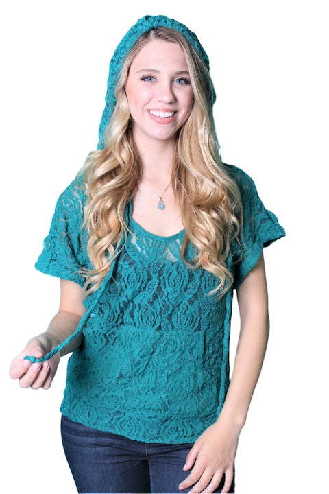 Women's Short Sleeve Lace Hoodie