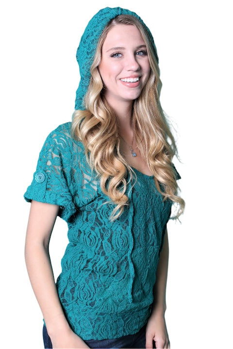 Women's Short Sleeve Lace Hoodie