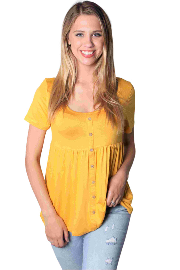 Women's Short Sleeve Solid Peplum Top with Button Design