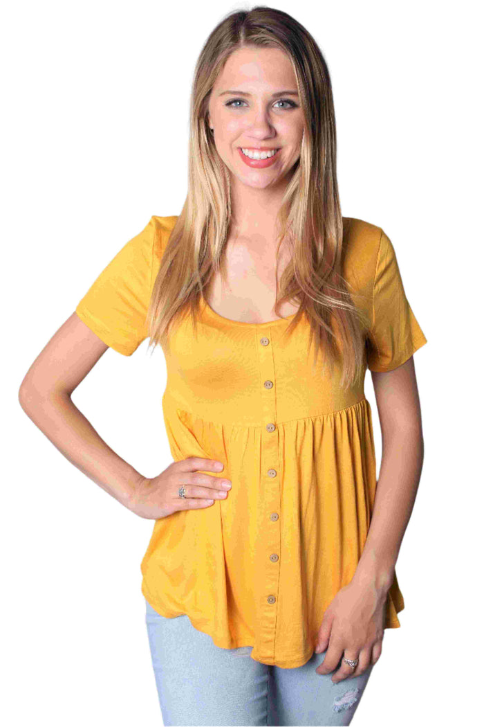 Women's Short Sleeve Solid Peplum Top with Button Design