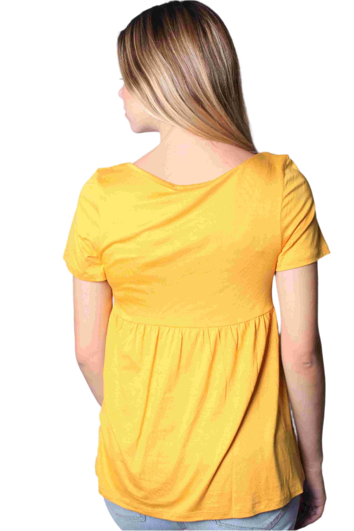 Women's Short Sleeve Solid Peplum Top with Button Design