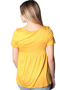 Women's Short Sleeve Solid Peplum Top with Button Design