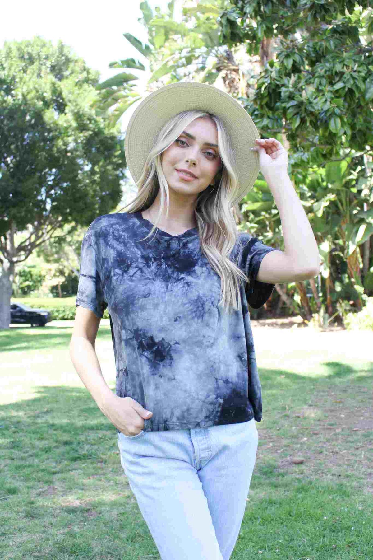 Women's Short Sleeves Crew Neck Tie Dye Crop Tee