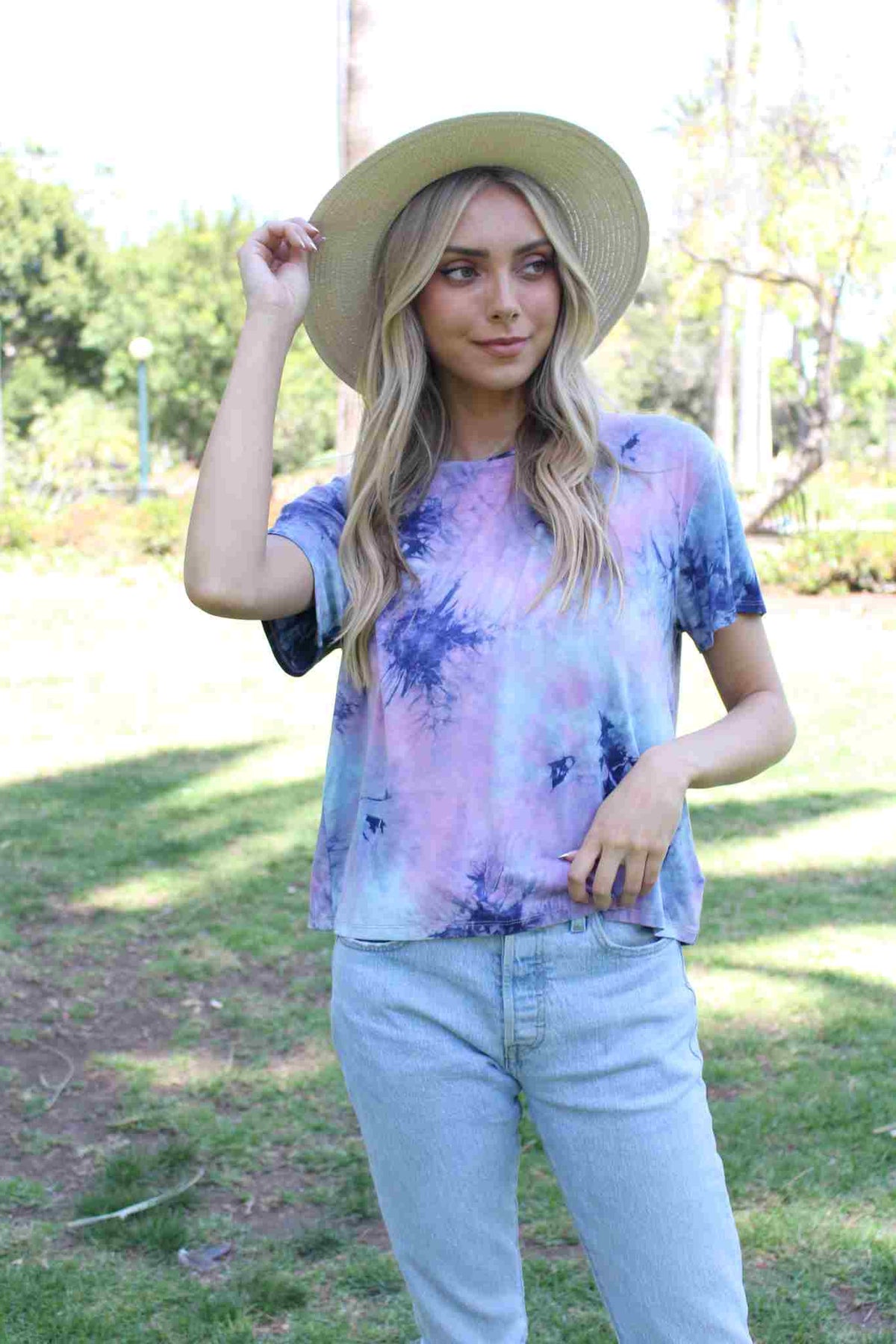 Women's Short Sleeves Crew Neck Tie Dye Crop Tee