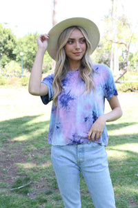 Women's Short Sleeves Crew Neck Tie Dye Crop Tee