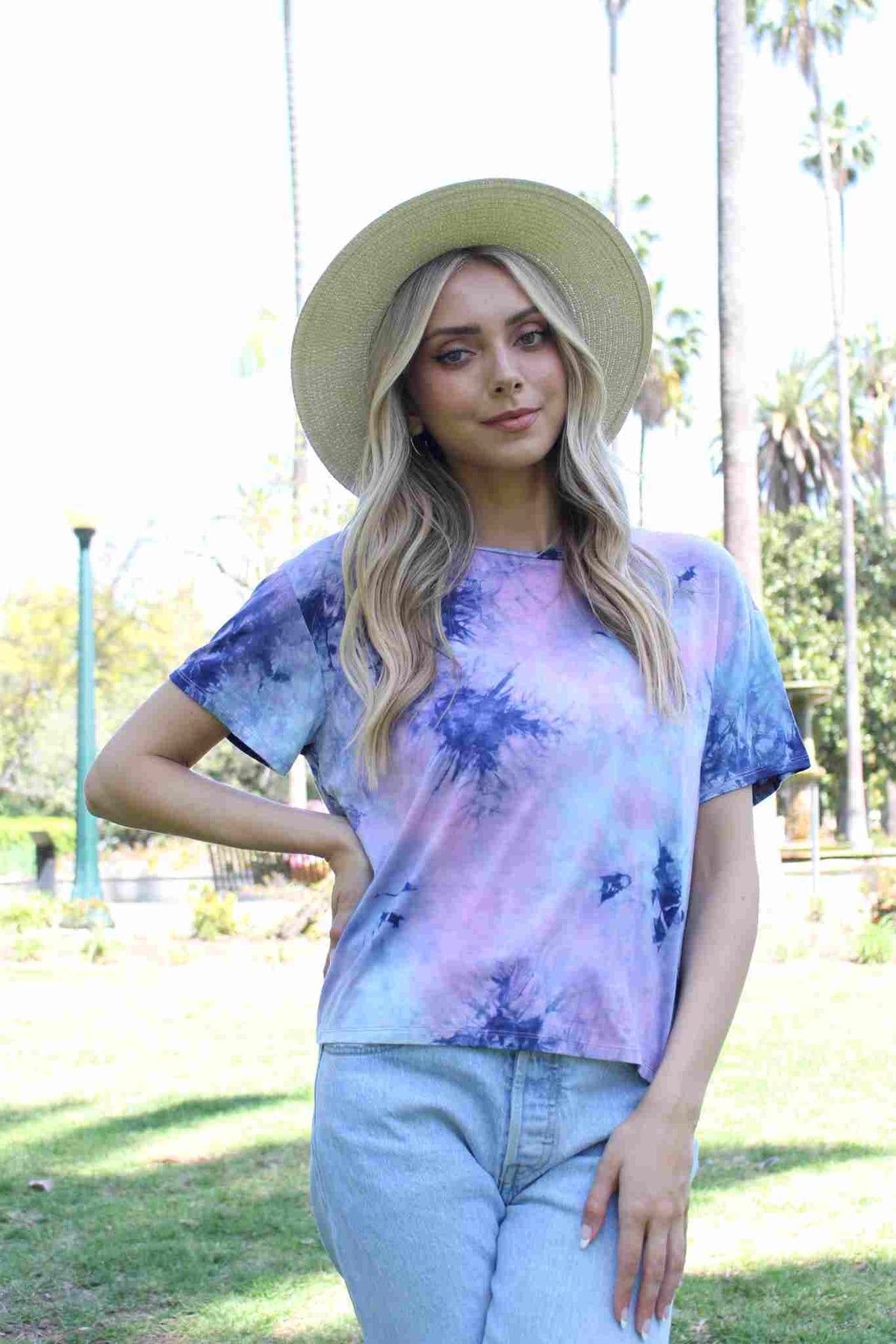 Women's Short Sleeves Crew Neck Tie Dye Crop Tee
