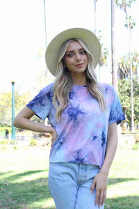 Women's Short Sleeves Crew Neck Tie Dye Crop Tee