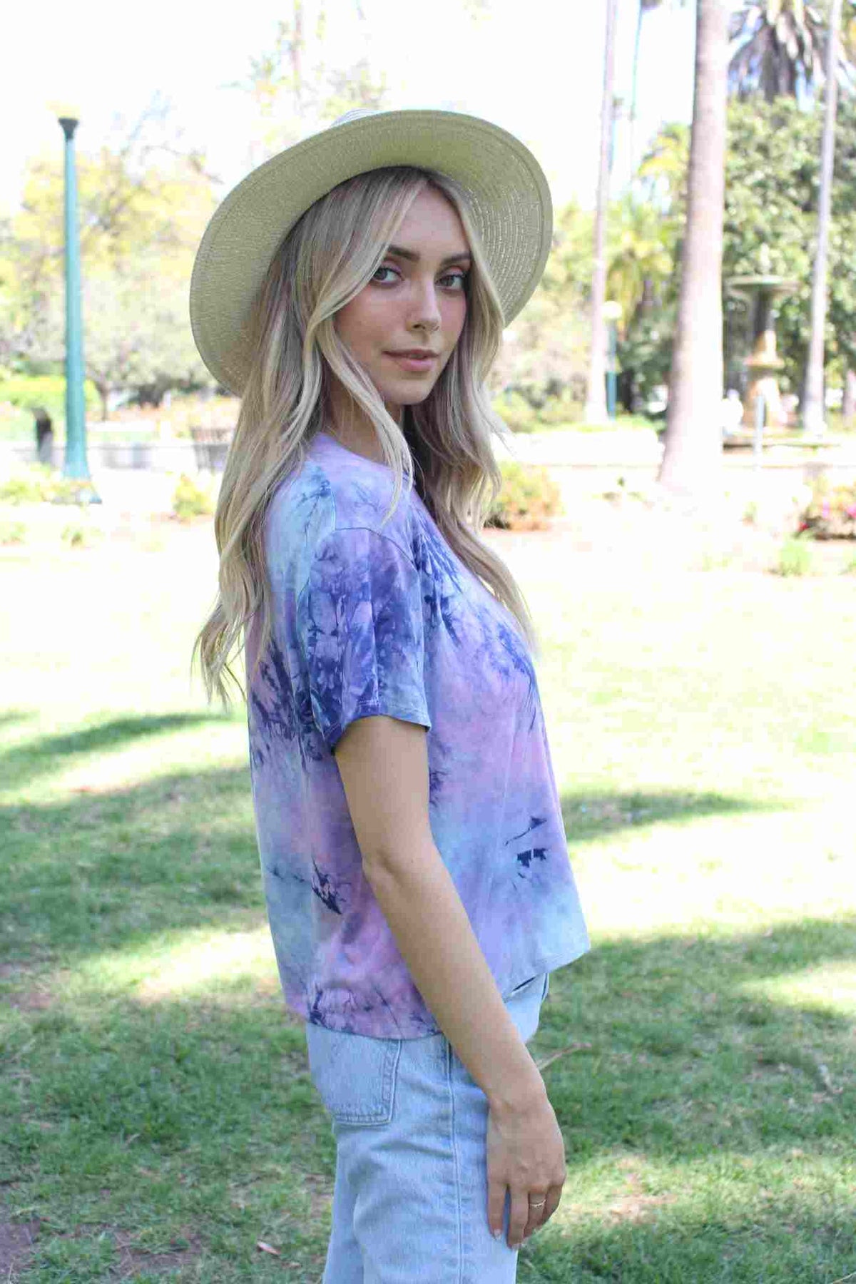 Women's Short Sleeves Crew Neck Tie Dye Crop Tee