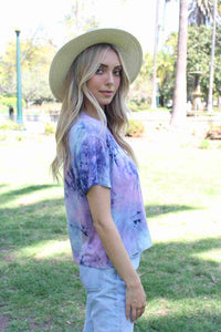 Women's Short Sleeves Crew Neck Tie Dye Crop Tee