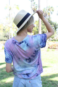 Women's Short Sleeves Crew Neck Tie Dye Crop Tee