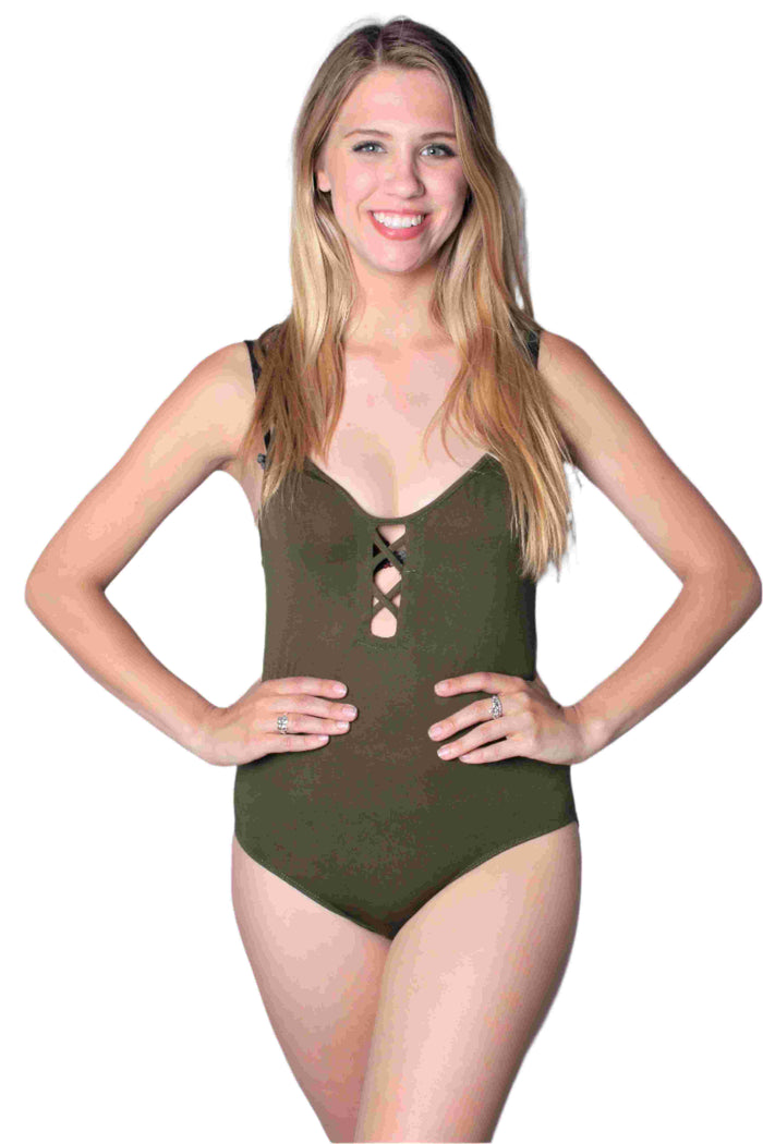 Women's Sleeveless Bodysuit with Criss Cross Design