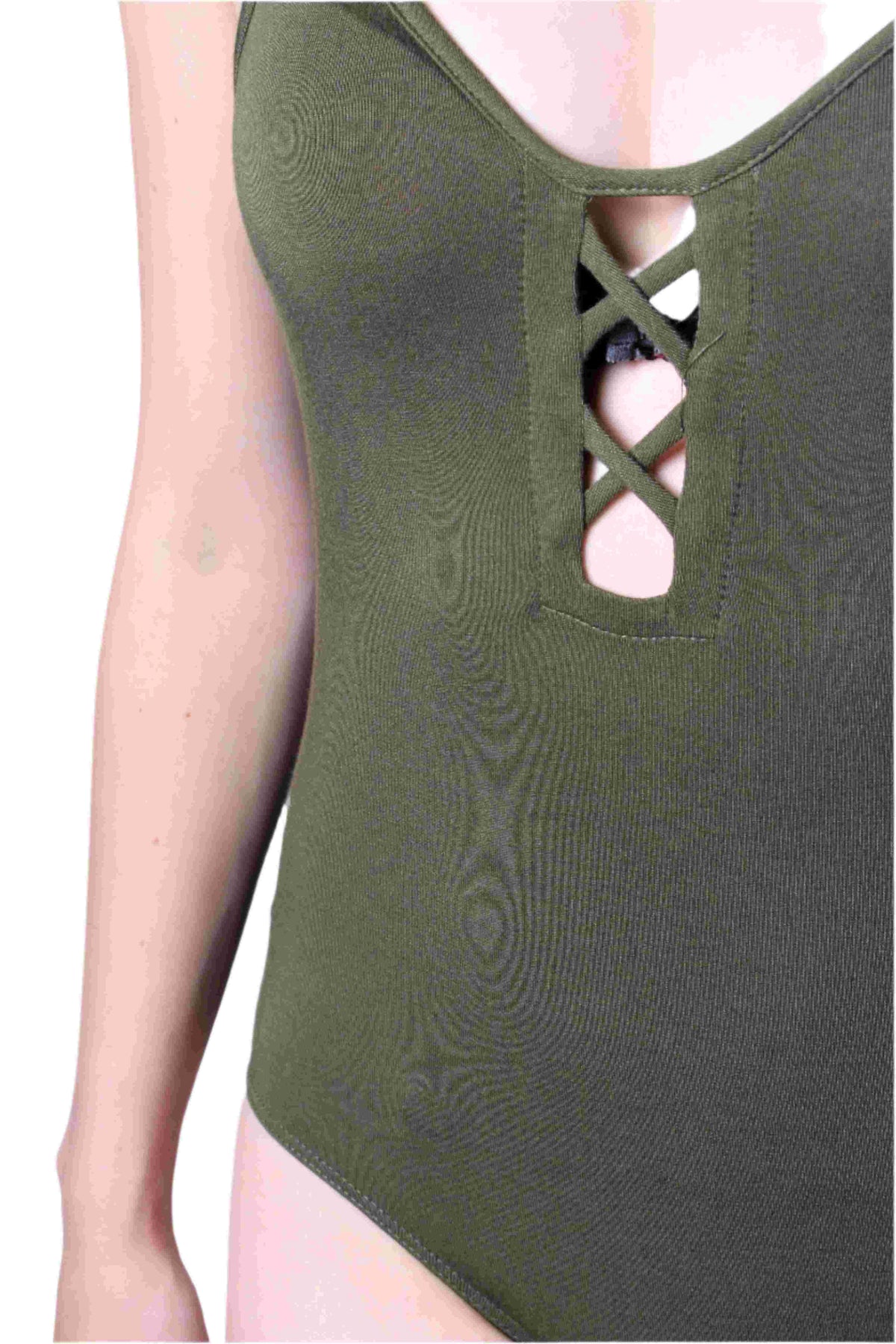 Women's Sleeveless Bodysuit with Criss Cross Design