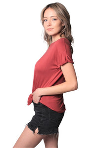 Women's Short Sleeve Solid Top w/ Front Knot