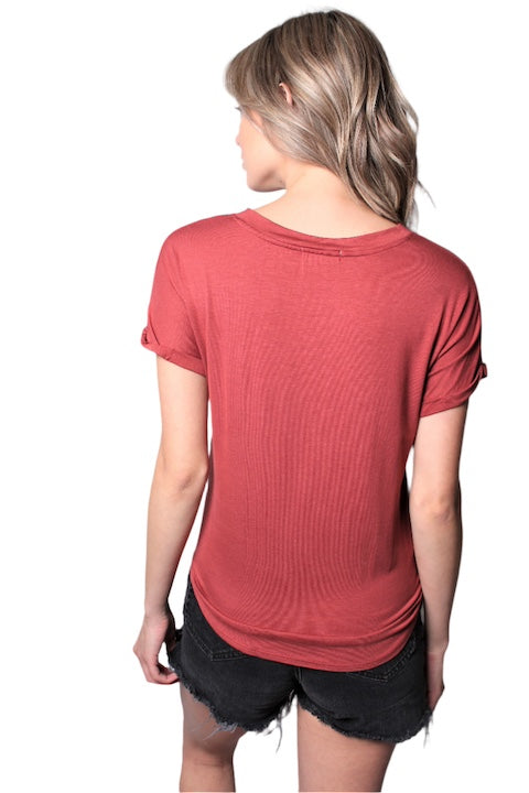 Women's Short Sleeve Solid Top w/ Front Knot
