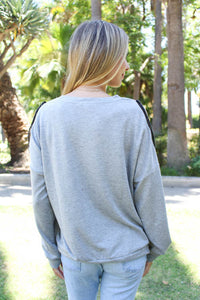 Women’s Long Sleeves Fringe Trim Cold Shoulder Top