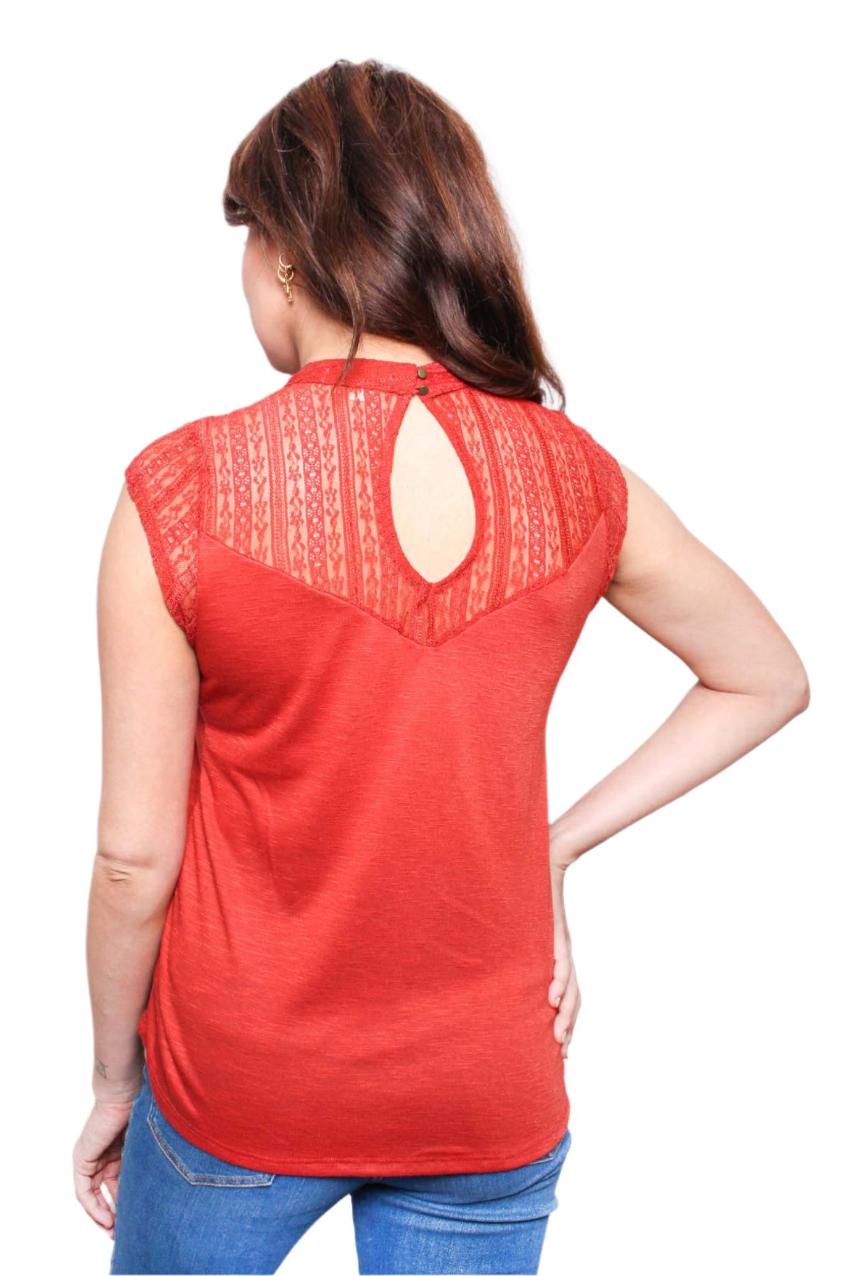 Women's Sleeveless Lace Neckline Crochet Blouse Top