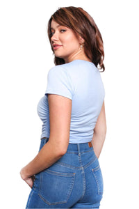 Women's Short Sleeve Round Neck Side-Ruched Crop Top