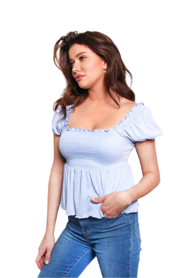 Women's Puff Sleeve Square Neck Shirred Top