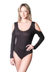 Women's Long Sleeve Cold Shoulder Ribbed Bodysuit