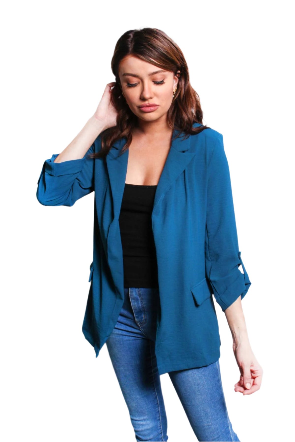 Women's 3/4 Sleeve Collared Double Pocket Blazer