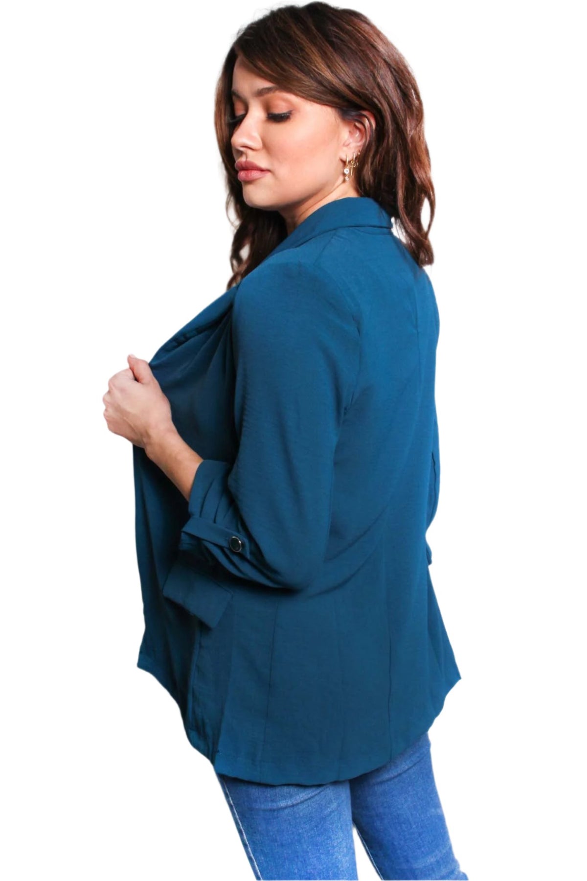 Women's 3/4 Sleeve Collared Double Pocket Blazer