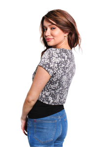 Women's Short Sleeve Tie Front Ribbed Shrug Top
