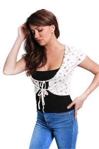 Women's Short Sleeve Tie Front Ribbed Shrug Top