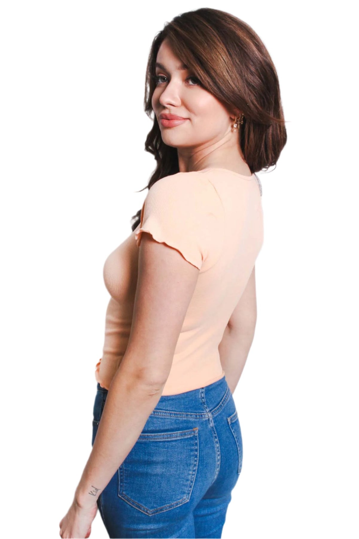 Women's Short Sleeve V Neck Cropped Top
