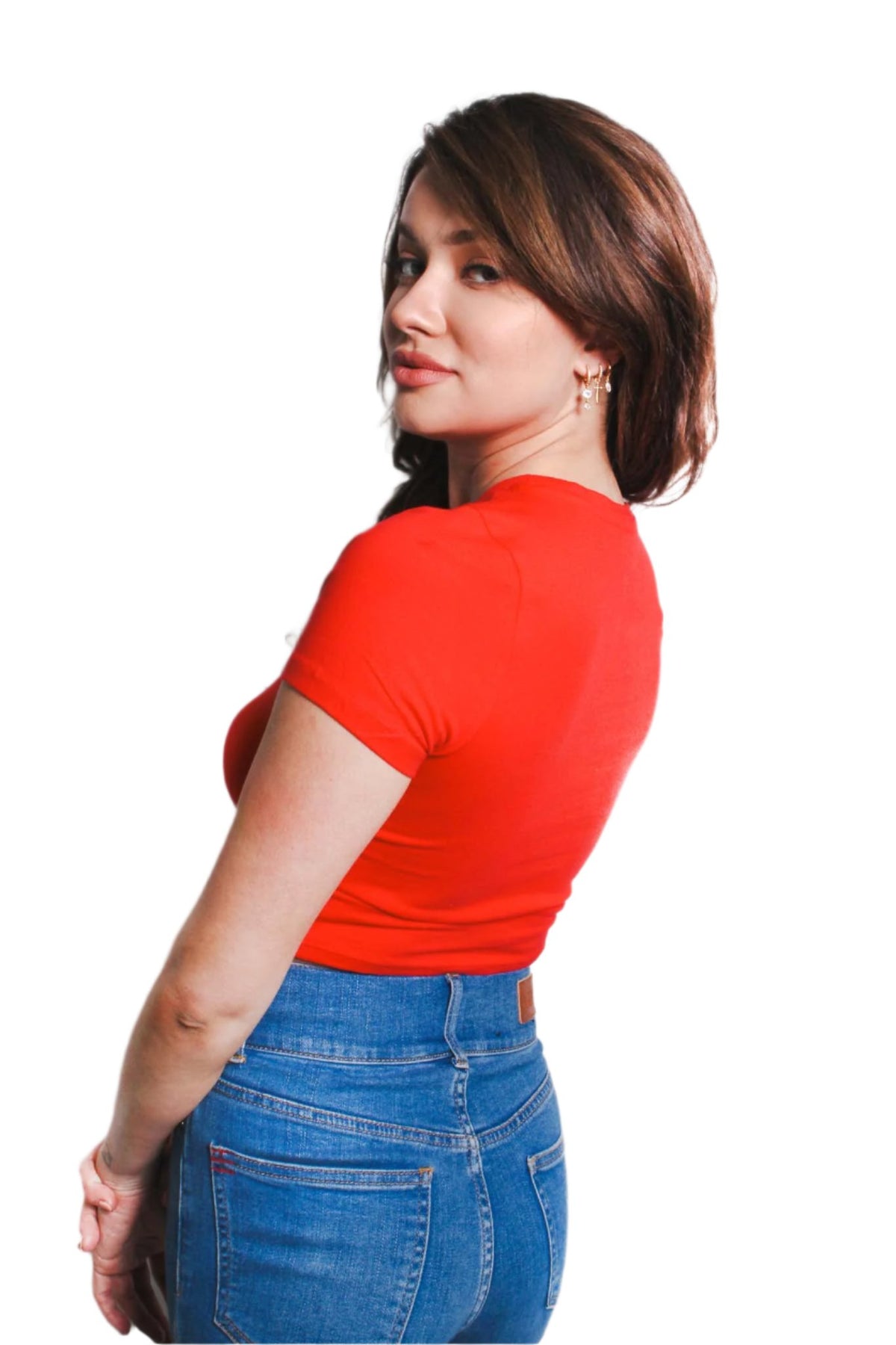 Women's Short Sleeve Round Neck Cut Out Crop Top