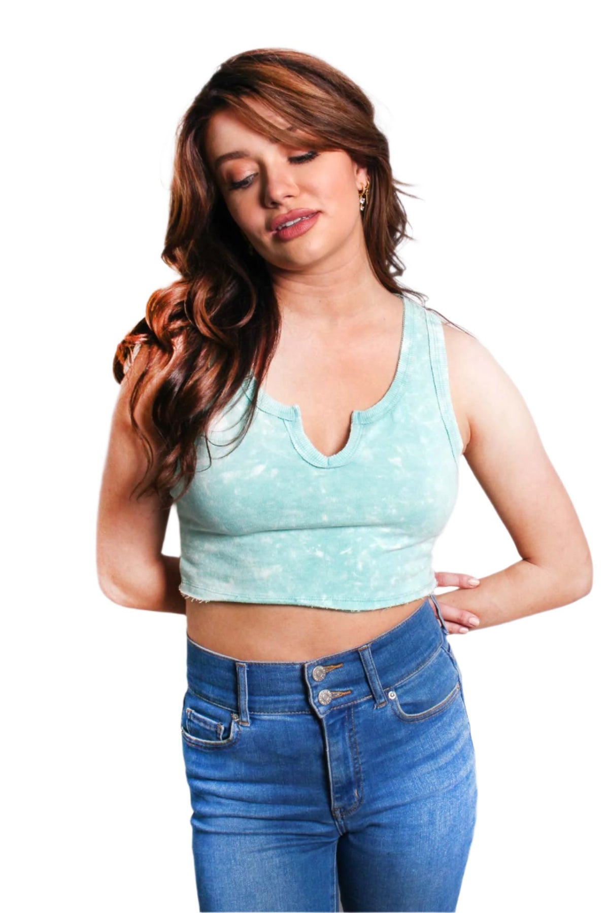 Women's Sleeveless V Neck Tie Dye Cropped Top