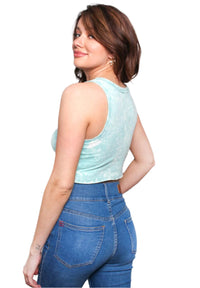 Women's Sleeveless V Neck Tie Dye Cropped Top