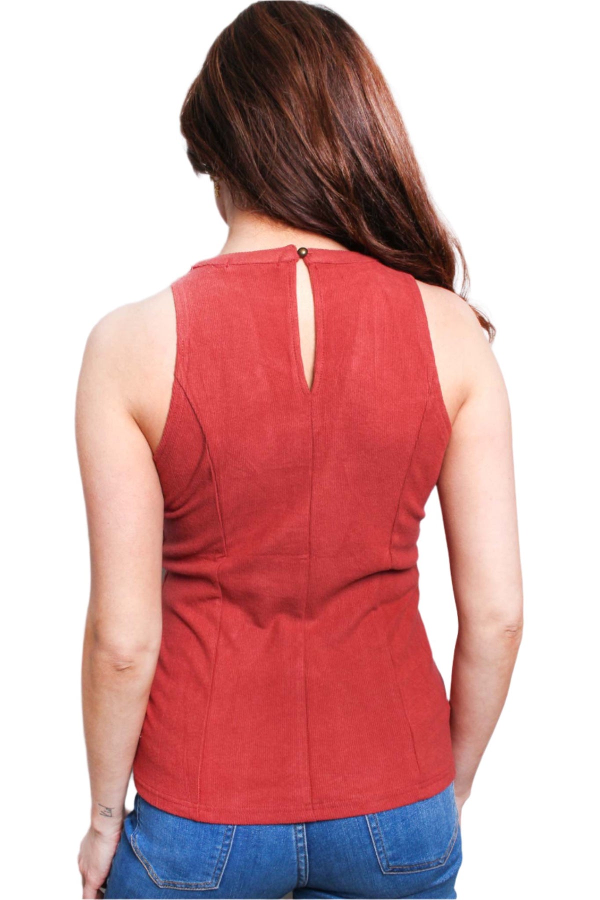 Women's Sleeveless Round Neck Cage Knit Top