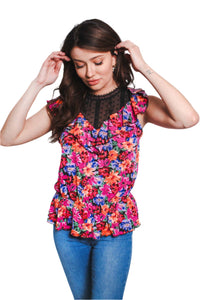 Women's Sleeveless Ruffled Floral Top
