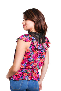 Women's Sleeveless Ruffled Floral Top