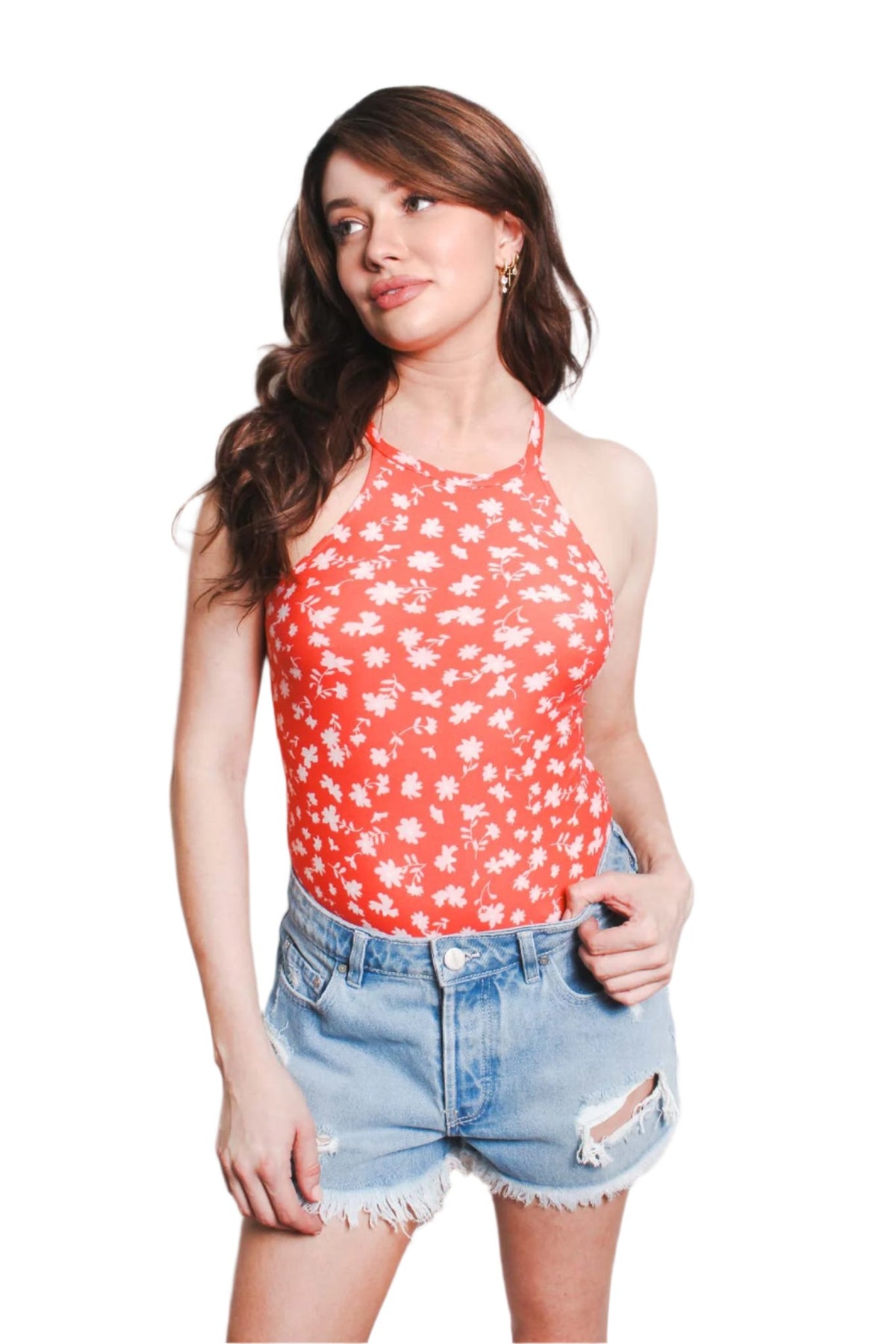 Women's Sleeveless Spaghetti Strap Floral Bodysuit