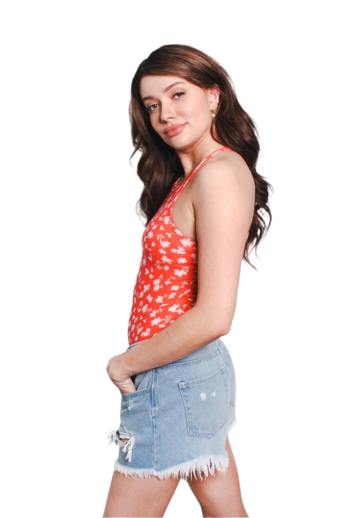 Women's Sleeveless Spaghetti Strap Floral Bodysuit