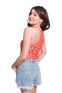 Women's Sleeveless Spaghetti Strap Floral Bodysuit