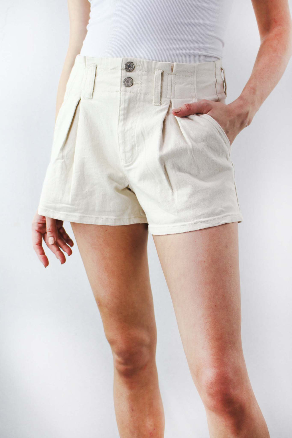 Women's High Waist Button Detail Khaki Shorts