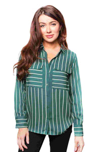 Women's Long Sleeve Striped Double Pocket Top