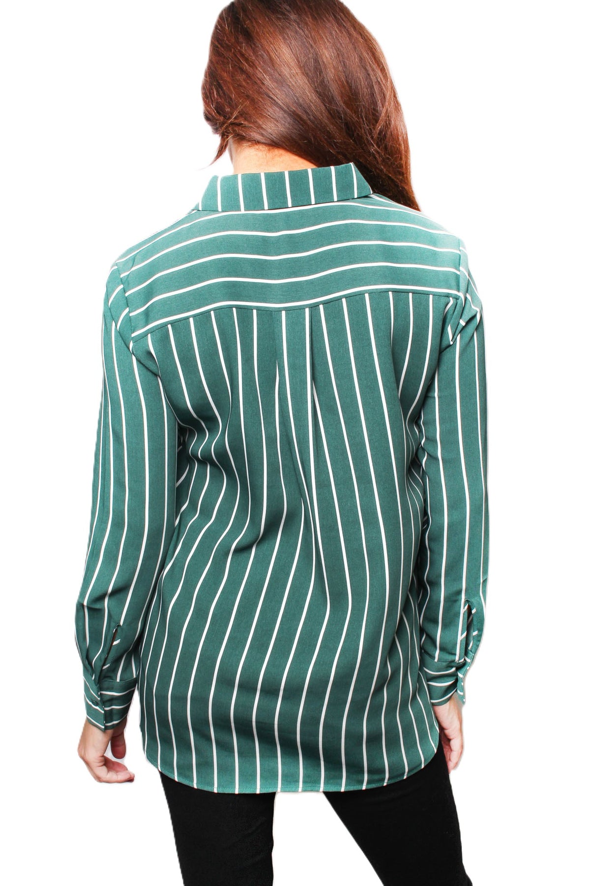 Women's Long Sleeve Striped Double Pocket Top